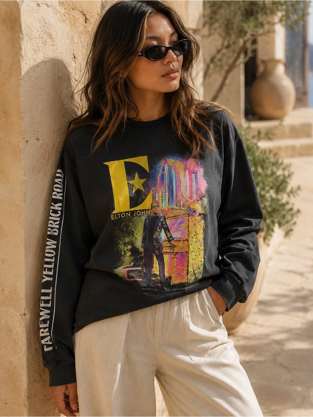 921. Elton John Graphic Sweatshirt - Black with Yellow & Multicolor Print